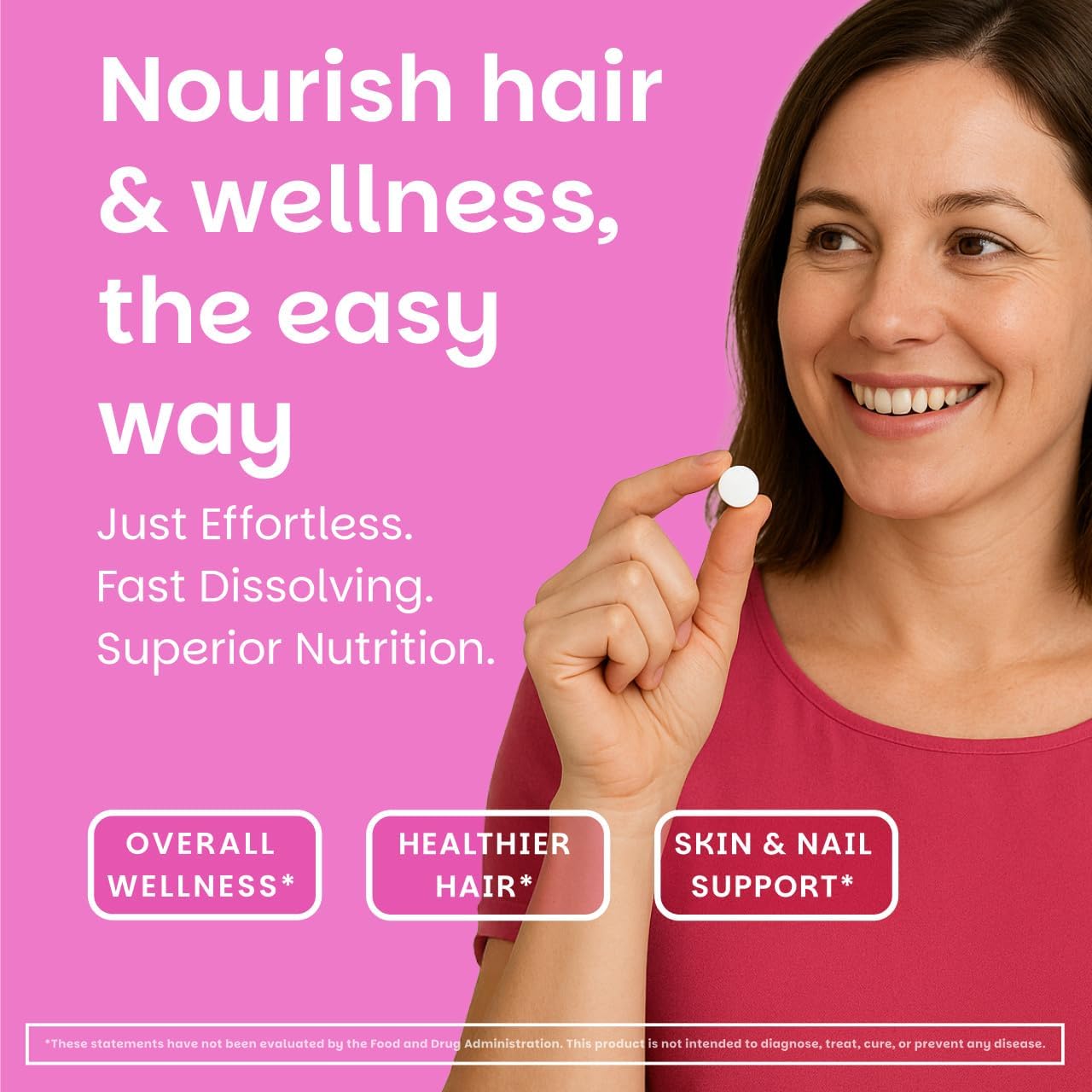 EZ Melts Women's Multi + Hair Growth - Daily Multivitamin for Women - Supports Healthy Energy Levels Reduced Hair Shedding - Non-GMO Vegan - Peach - 60 Dissolvable Tablets (30 Servings)