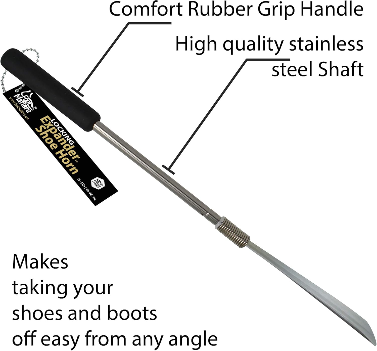 FOOTMATTERS Expander Shoe Horn Extra Long Handle - Twist to Lock - Extends 16 to 31 inches