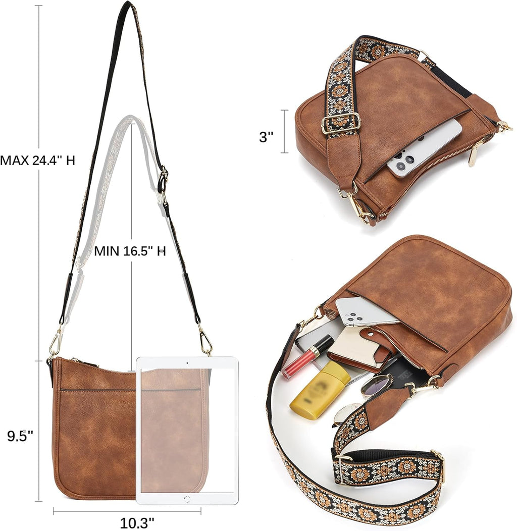 BOSTANTEN Crossbody Bags for Women Trendy Vegan Leather Hobo Purses Shoulder Handbags With Wide Shoulder Strap