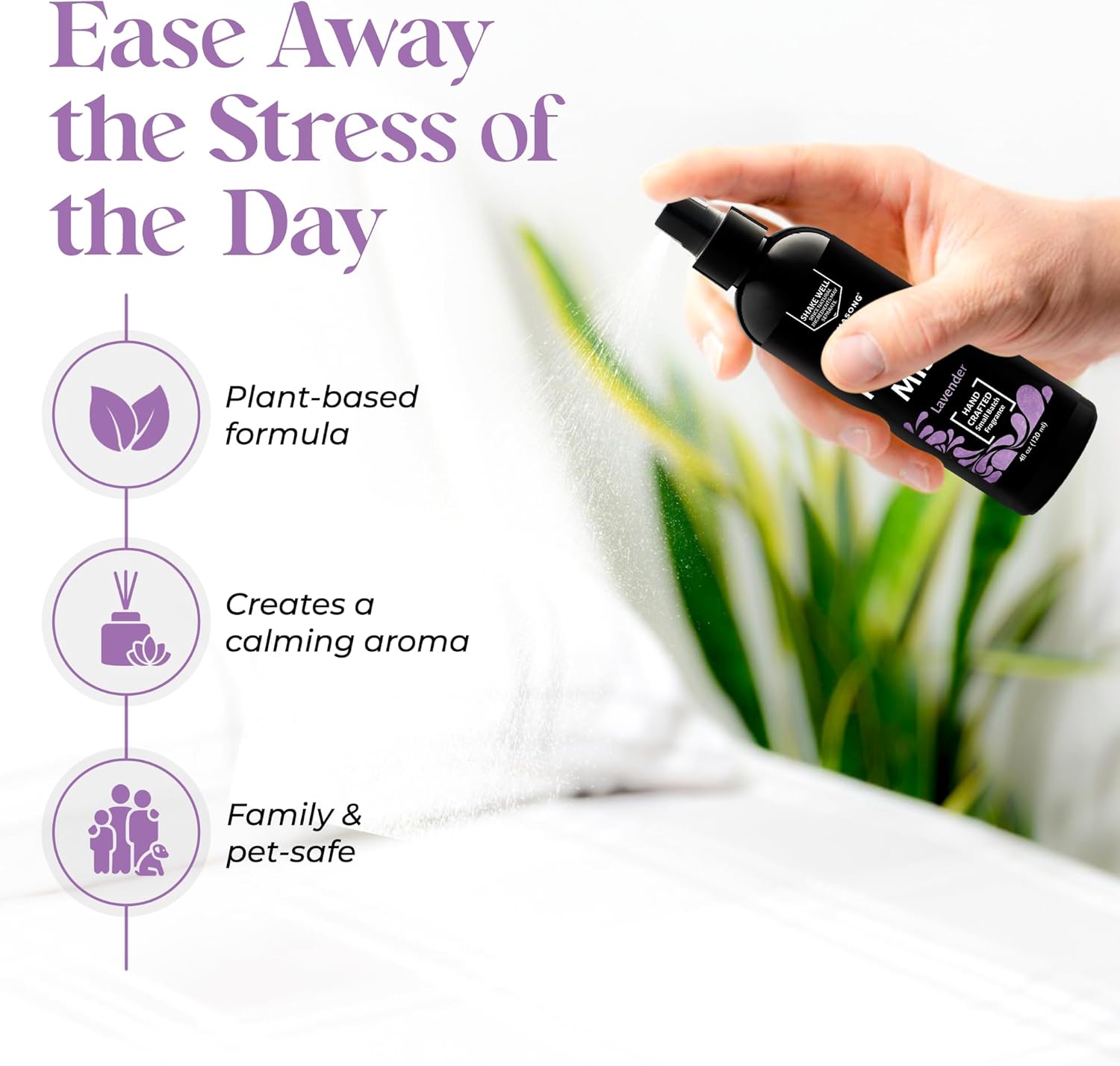 Aromasong Lavender Pillow Spray - All Natural Linen & Bedtime Mist for Sleep - Aromatherapy Botanical Essential Oils for Sleeping - Fragrance Scent 8 Oz.