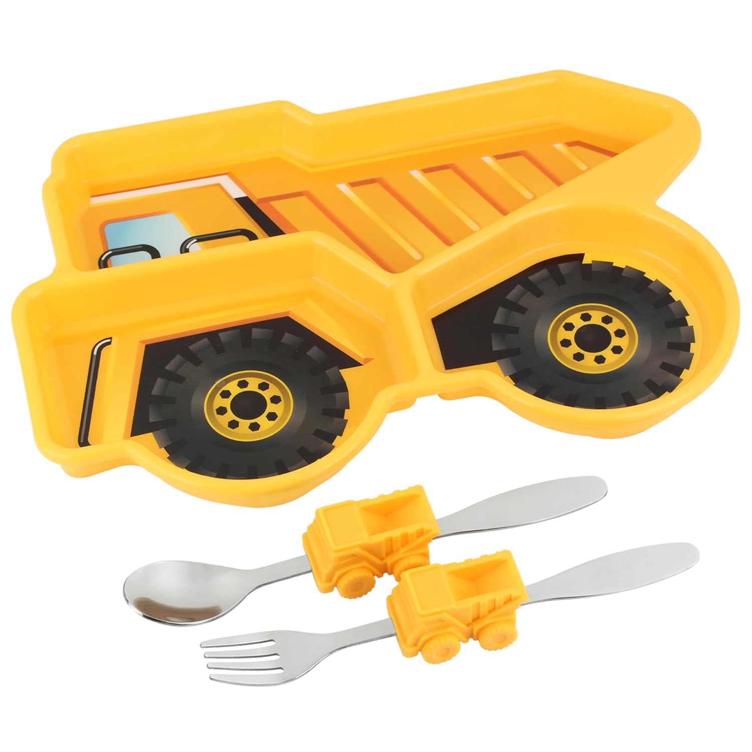 Kid Divide Plat wit Utensil Children' Mea Se wit Plate For an Spoo Dum Truck