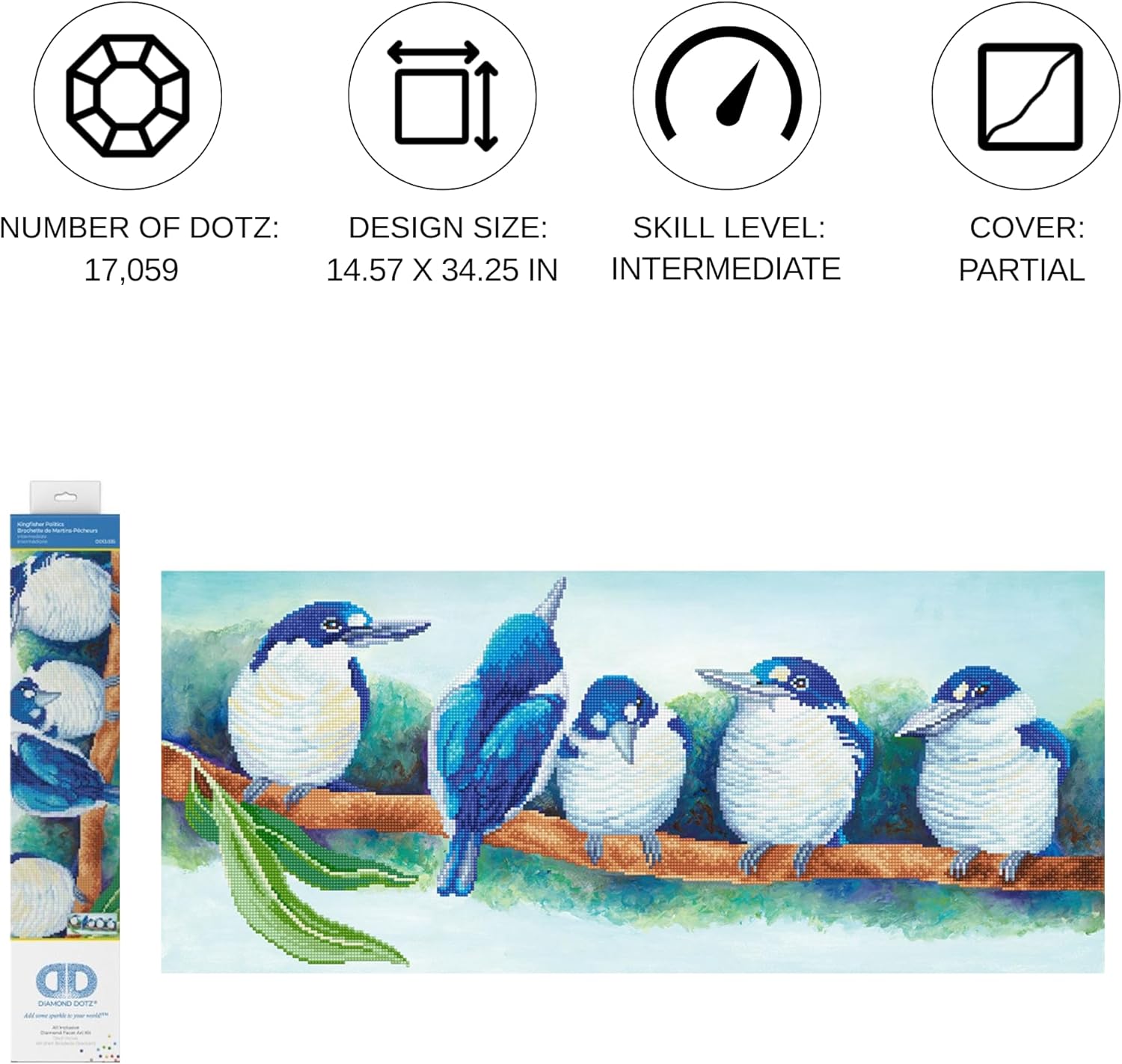 Diamon Dot Kingfishe Bir Diamon Paintin Kit fo Adult Diamon Ar Kit Relaxin Creativ Craf Ki wit Dot Gem 14.6inchx34.3inch