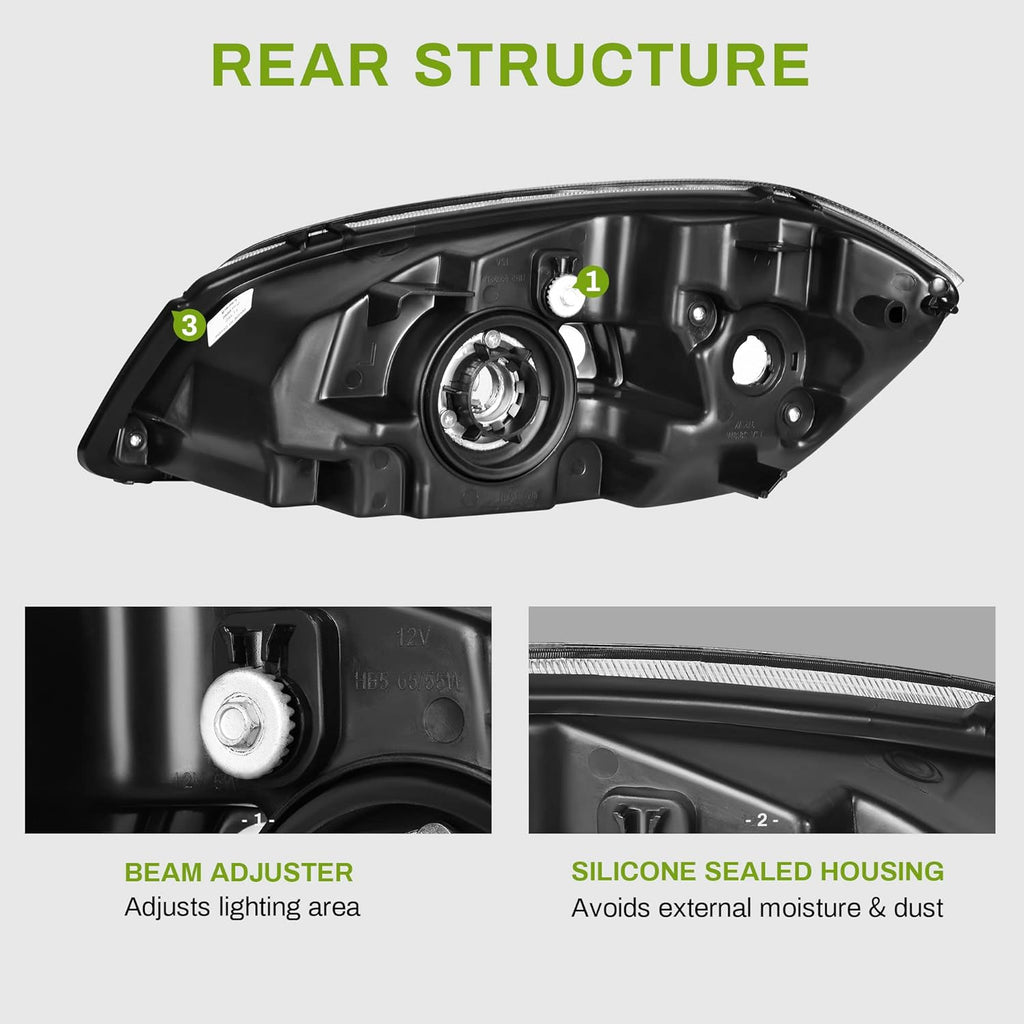AUTOSAVER88 Headlights Assembly Compatible with 2005-2010 Chevy Cobalt/ 2005-2006 Pontiac Pursuit/ 2007-2009 Pontiac G5 Black Housing Amber Reflector Clear Lens
