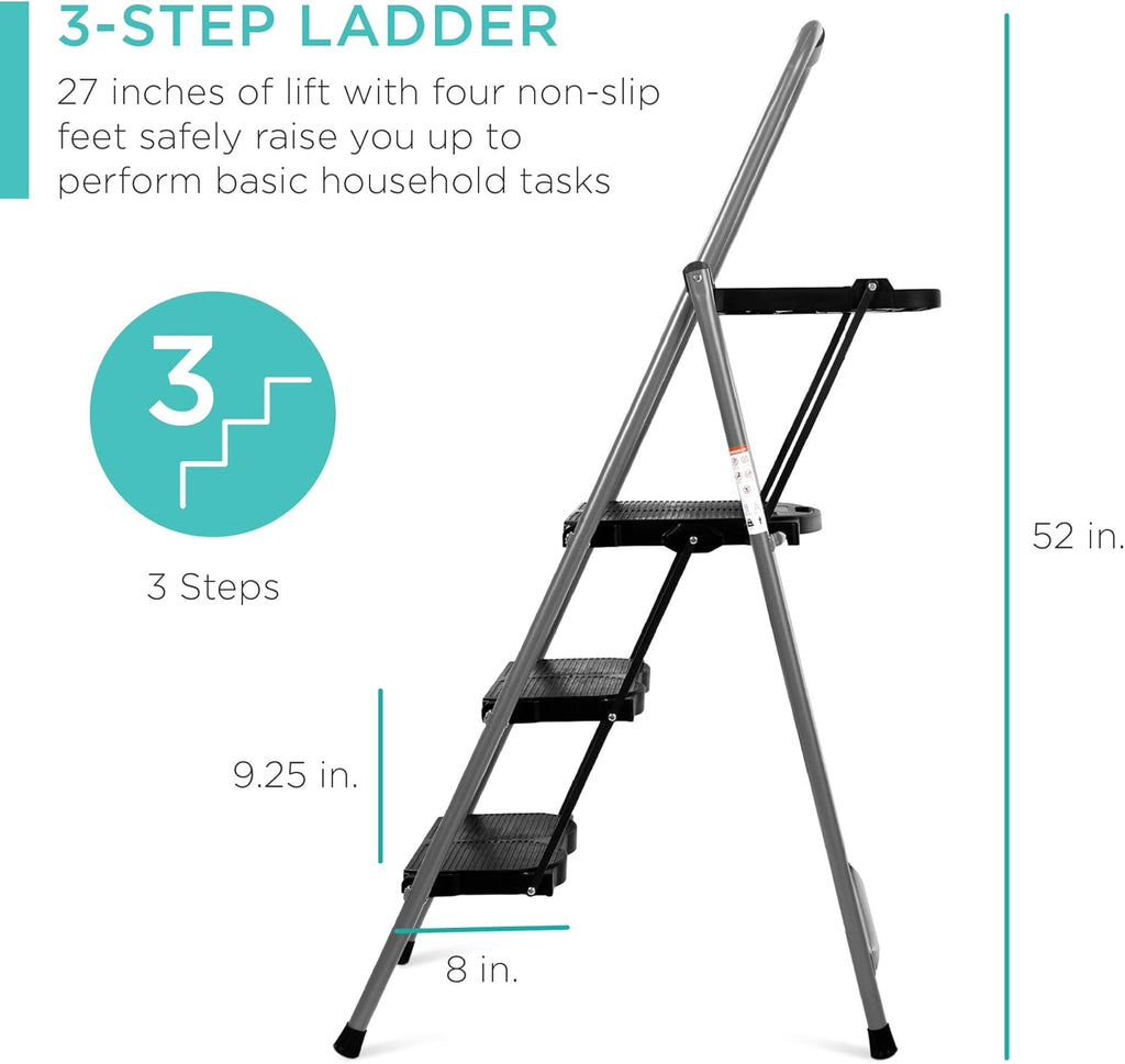 Bes Choic Product 3-Ste Ladde wit Too Tray Portabl Foldin Wid Anti-Sli Ste Stool Han Gri fo Hom an Office 330l Capacity