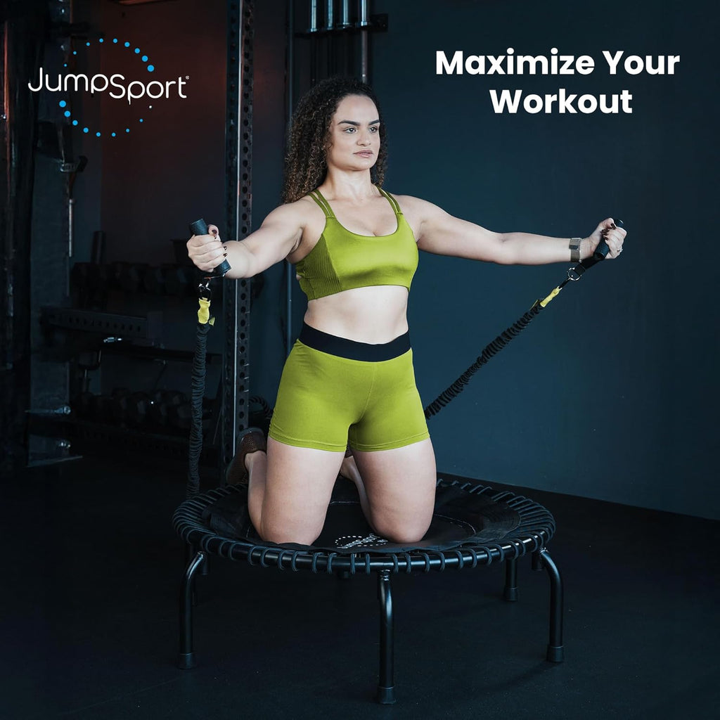 JumpSport Essential Steel-Frame Adult Mini Fitness Trampoline, 39inch, Models 220, 230 & 250 - Indoor Rebounder Exercise & Workout Equipment w/ No-Tip Stable Arched Legs, 250 Lbs Weight Rating