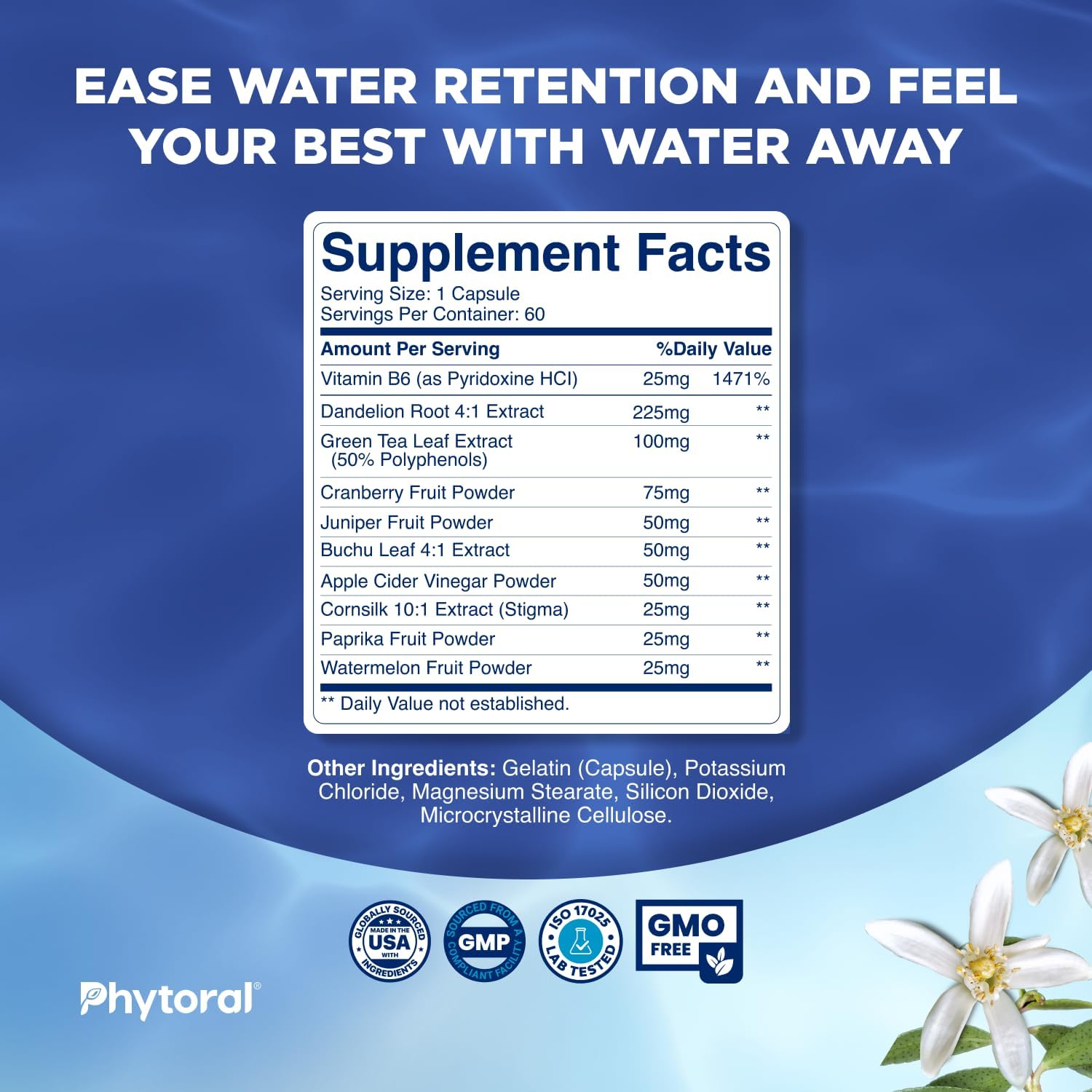 Water Retention Pills for Women Men - Herbal Diuretic Supplements - Fluid Retention Supplement with Dandelion Leaf Extract Green Tea for Bloating Relief - Pills for Leg Feet Swelling - 60 Count