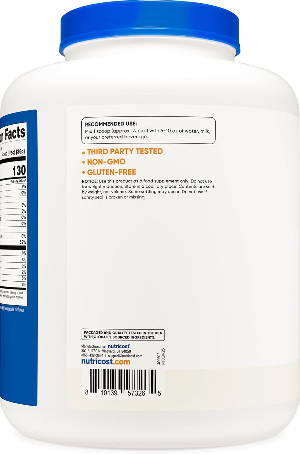 Nutricost Grass-Fed Whey Protein Isolate (Unflavored) 5LBS - rBGH Free, Non-GMO Gluten Free