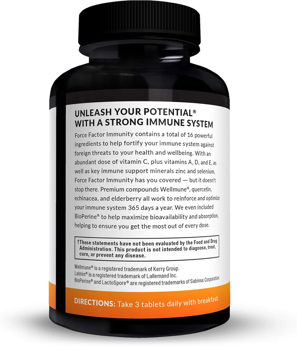 Force Factor Immunity, Immune Support Booster with Elderberry and 1000mg of Vitamin C, Plus Vitamin D, Zinc, Probiotics, Quercetin, Antioxidants, and Echinacea for Immune Health Defense, 90 Tablets