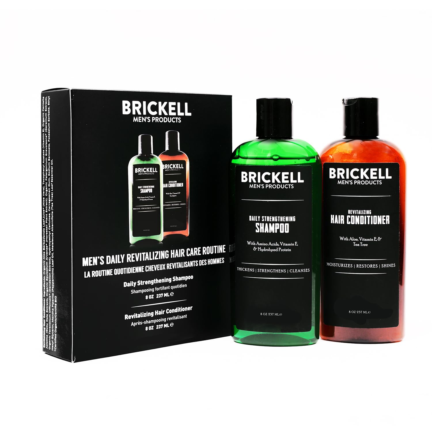 Brickel Men' Dail Revitalizin Hai Car Routine Shampo an Conditione Se Fo Men Min an Te Tre Oi Shampoo Strengt an Volum Enhancin Conditioner Natura an Organic Gif Set