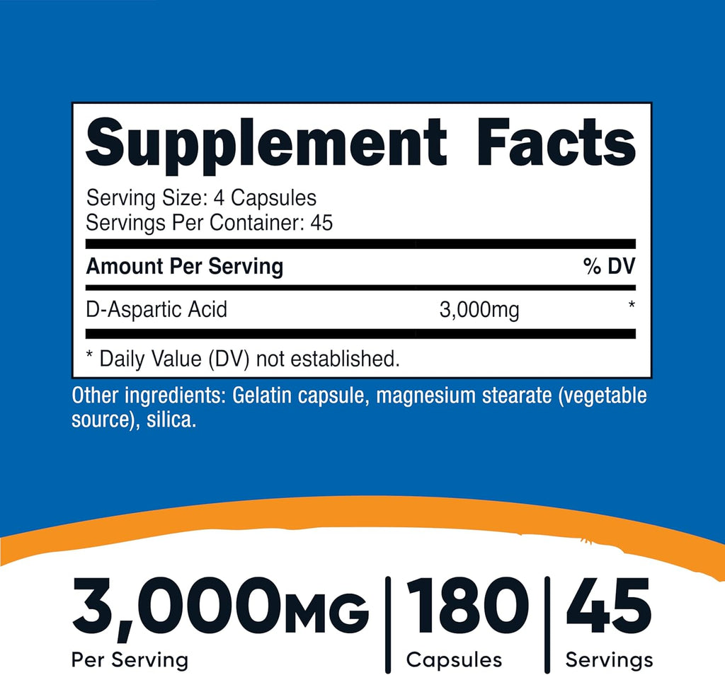 Nutricos D-Asparti Aci (DAA Capsule 3000m Pe Servin (18 Capsules Non-GMO