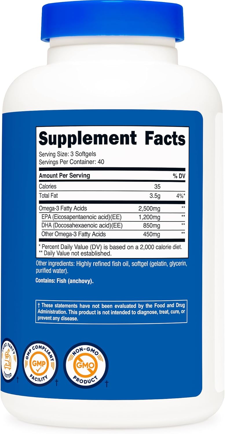 Nutricos Omeg Fis Oi 2500MG 12 Softgel (4 Serv Fis Oil Wil Caught 1200m EP 850m DH Non-GMO Glute Free