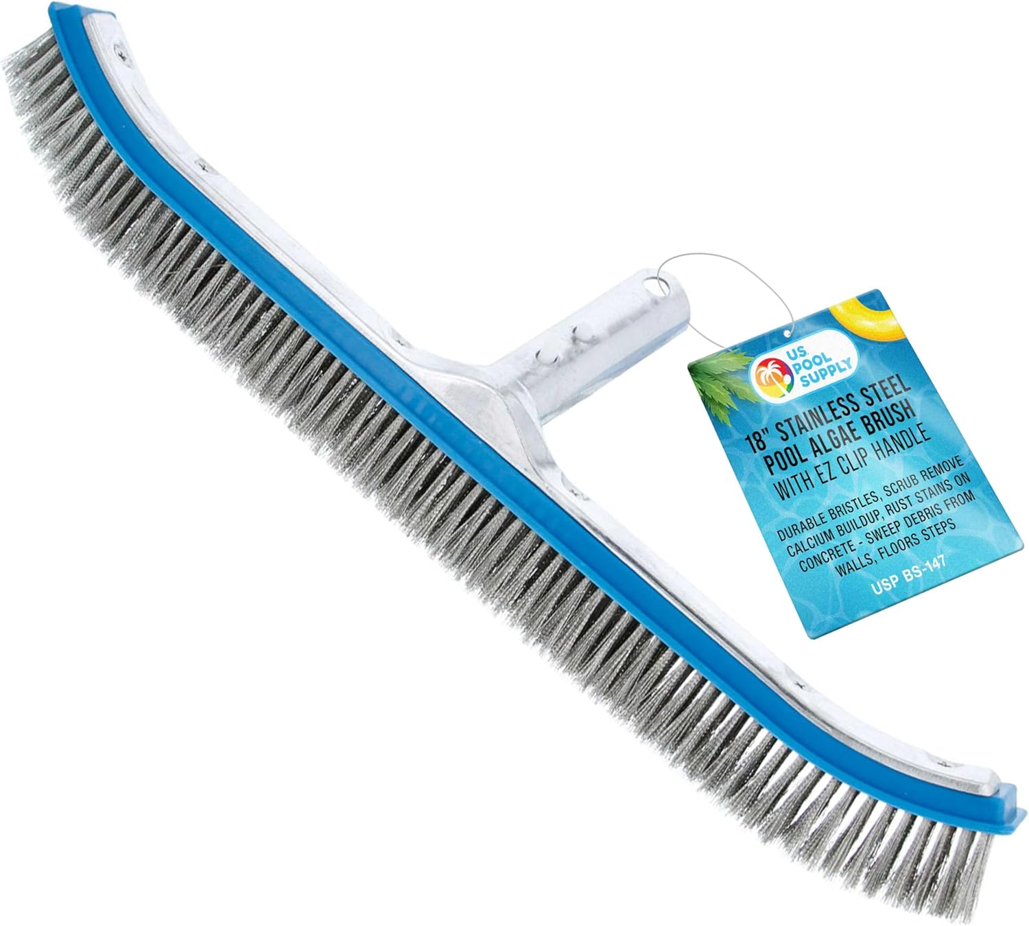 U.S. Pool Supply Pool Brush Head for Inground Pools - 18inch Stainless Steel Pool Brush, Metal Wire Bristles, Scrubbing Scrubber Brushes - Remove Calcium Build-Up on Tiles, Rust Stains on Concrete Walls
