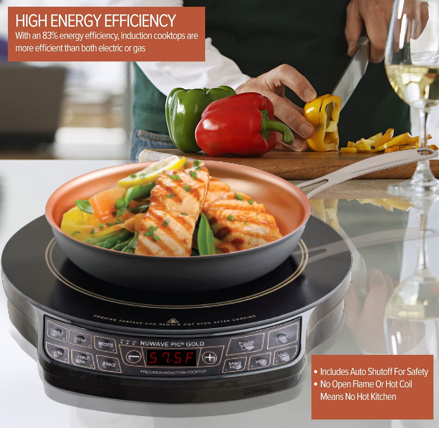 Gold Precision Induction Cooktop, Portable, Powerful with Large 8¡± Heating Coil,100¡ãF to 575¡ãF, 3 Wattage Settings, 12¡± Heat-Resistant Cooking Surface