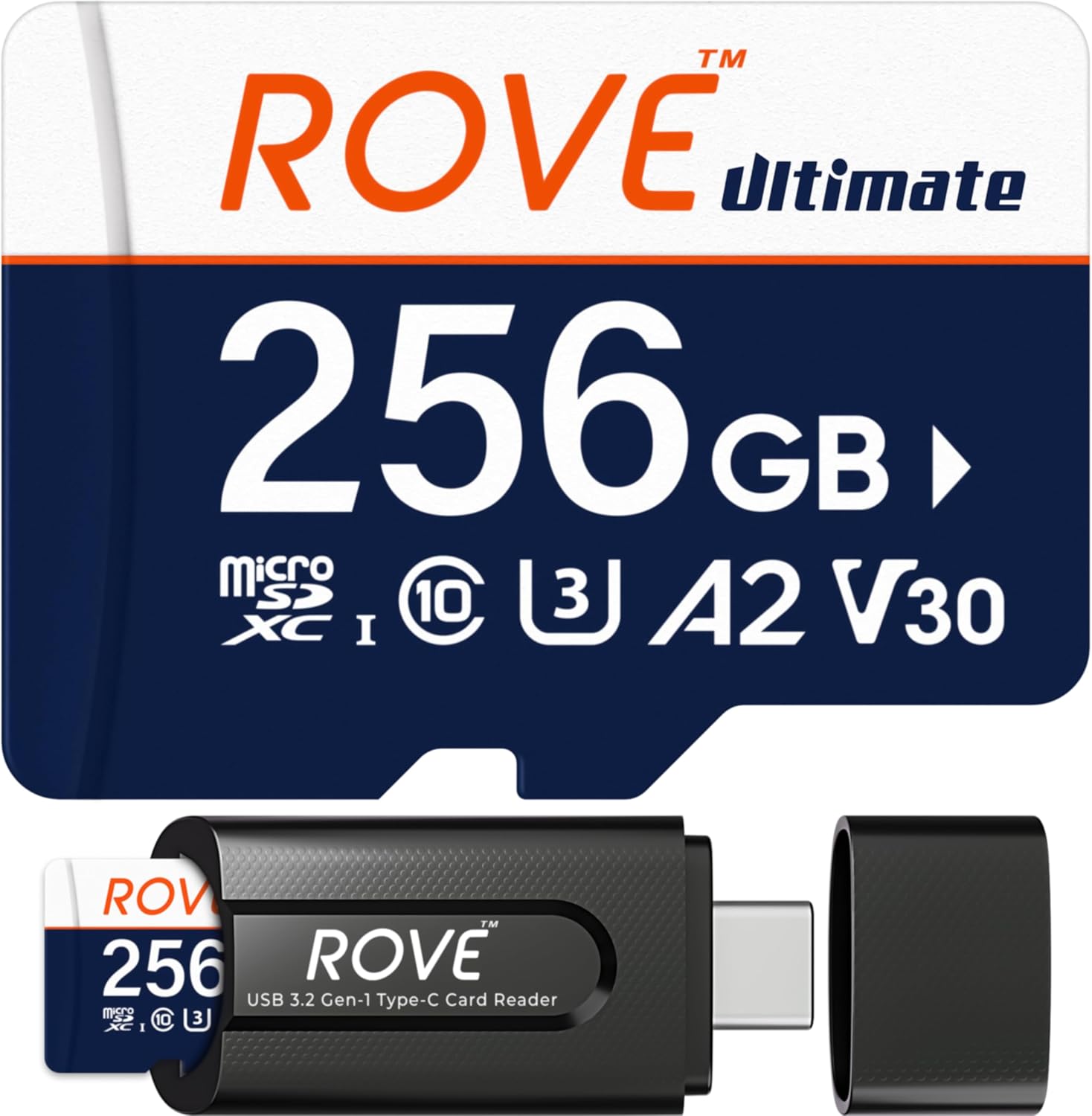 Ultimate Micro SD Card microSDXC 256GB Memory Card with USB 3.2 Type C Card Reader 170MB/s C10, U3, V30, 4K, A2 for Dash Cam, Android Smart Phones, Tablets, Games