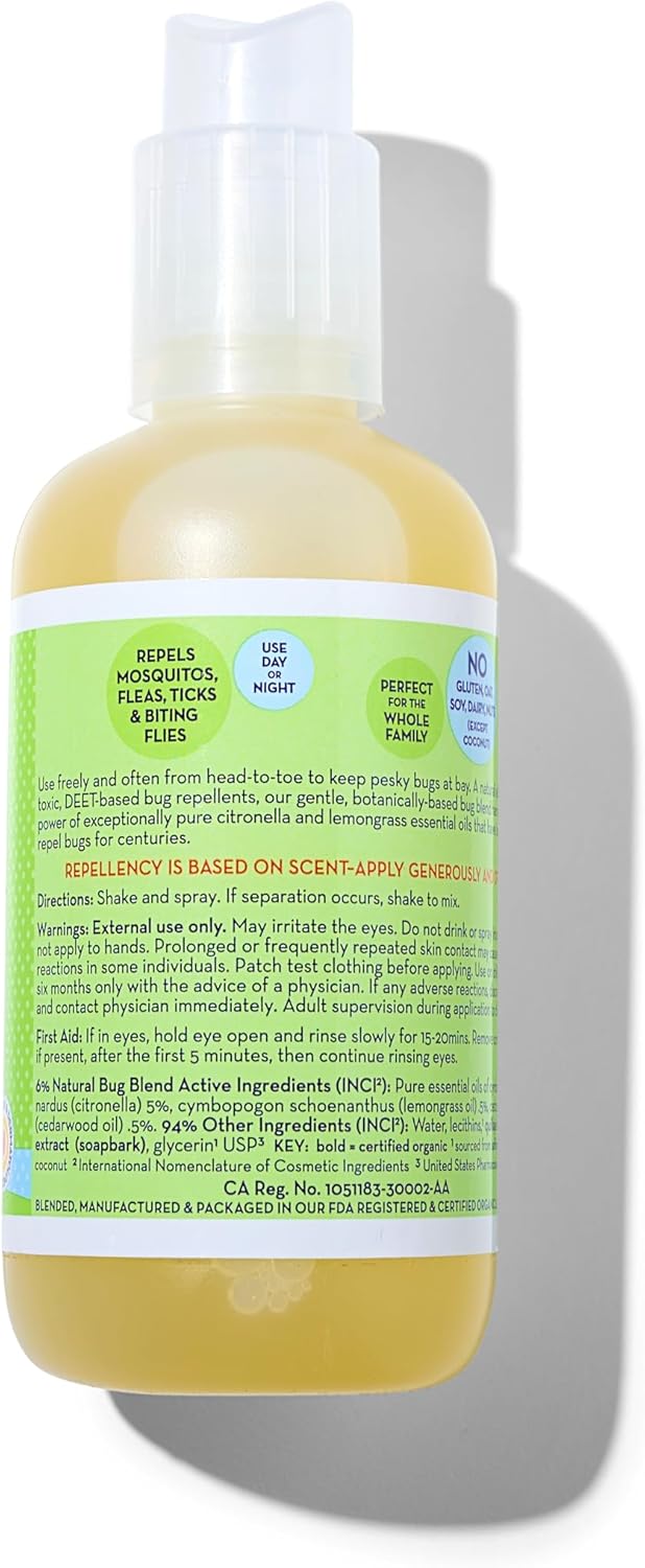 California Baby Natural Bug Spray | DEET Free Mosquito Repellent | Baby + Kids Bug Spray | Citronella Spray | Great Smell | 192 mL / 6.5 oz.