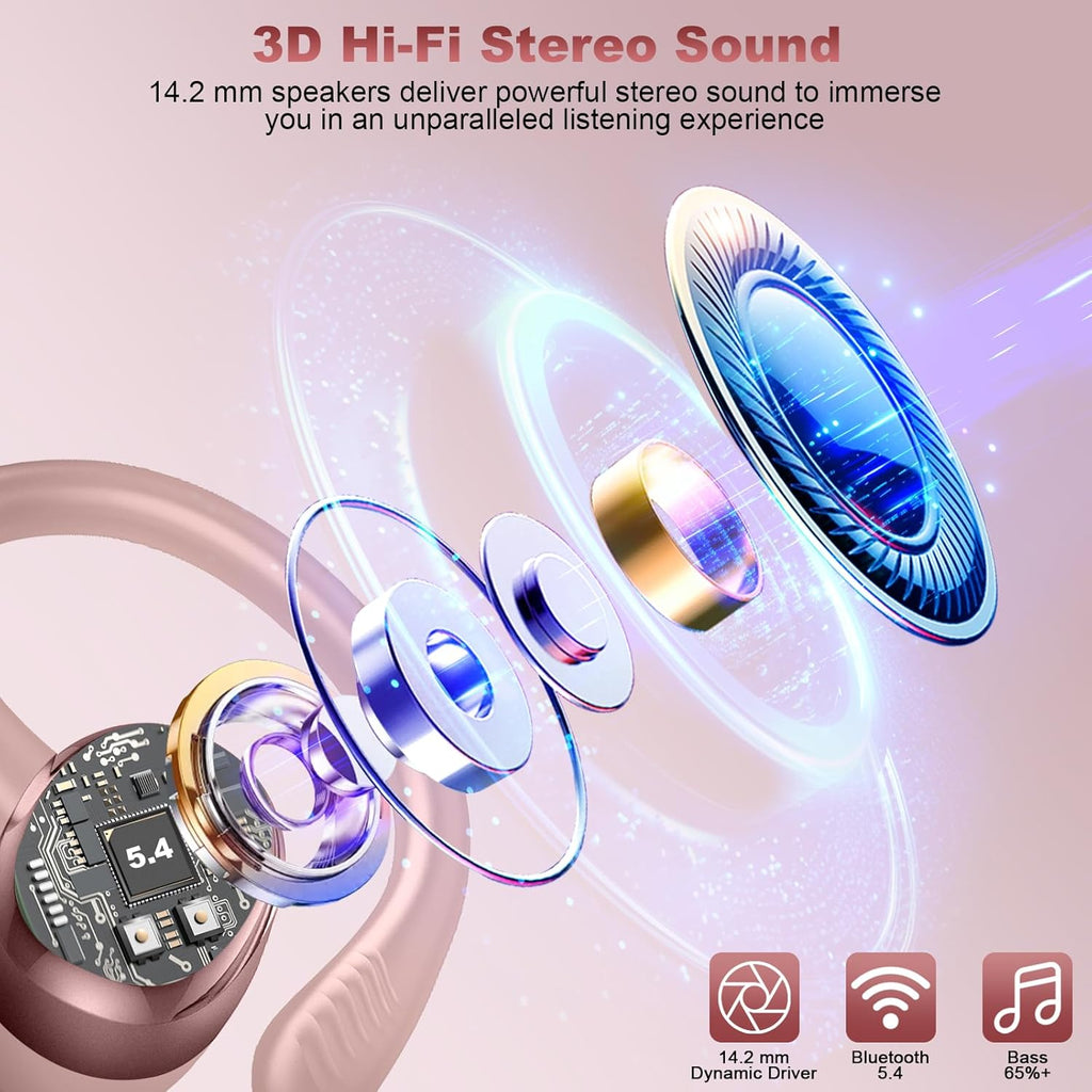 Wireless Earbuds Bluetooth 5.4 Headphones Sport, 2025 Bluetooth Earbuds with Earhooks, 50H Stereo Over Ear Buds, Earphone with 4 ENC Noise Canceling Mic, IP7 Waterproof Headset for Running/Gym/Workout