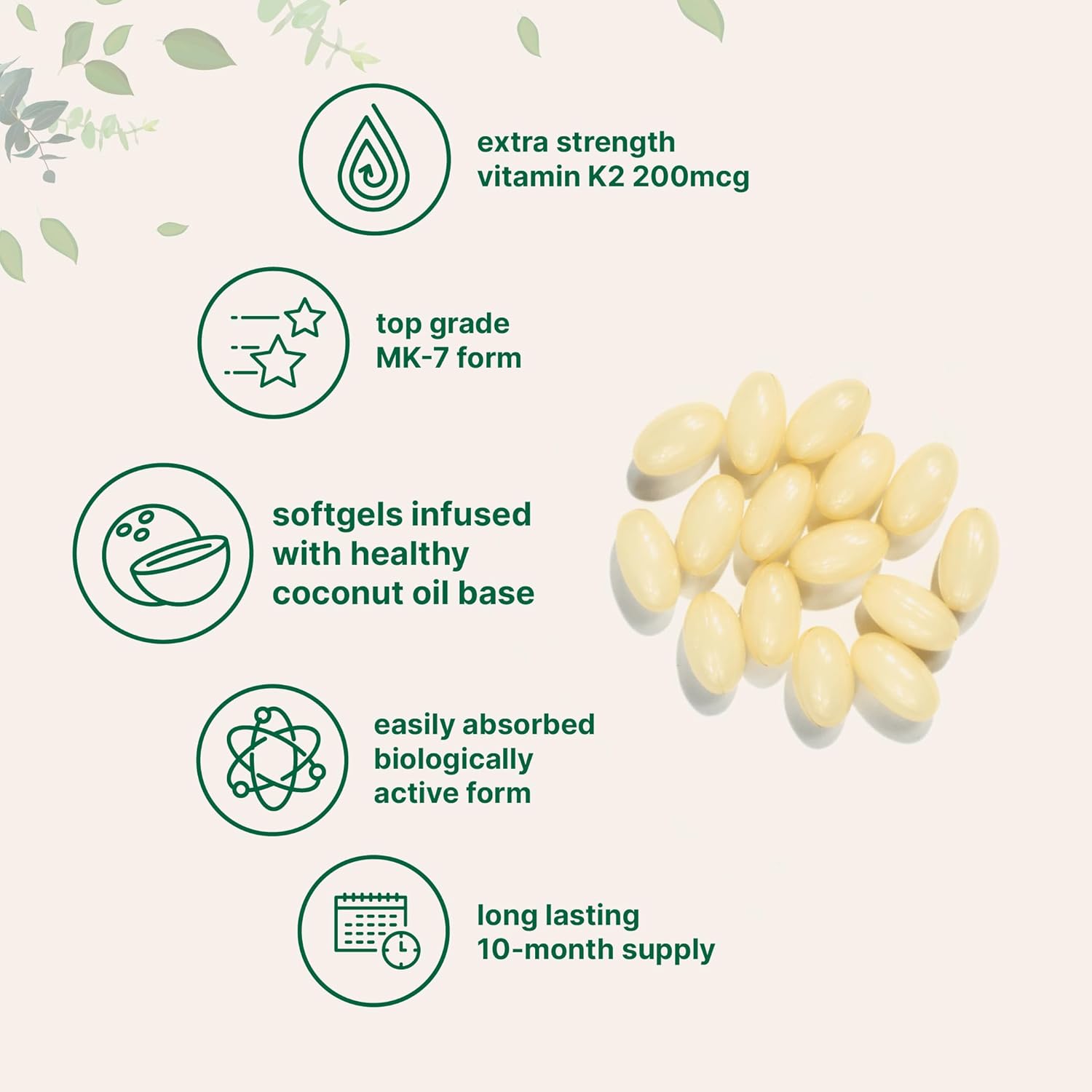 Micr Ingredient Vitami K MK- Supplement 20 mc Pe Serving 30 Coconu Oi Softgle Easil Absorbed Activ Menaquinon For Immune Joint Hear Suppor Non-GMO