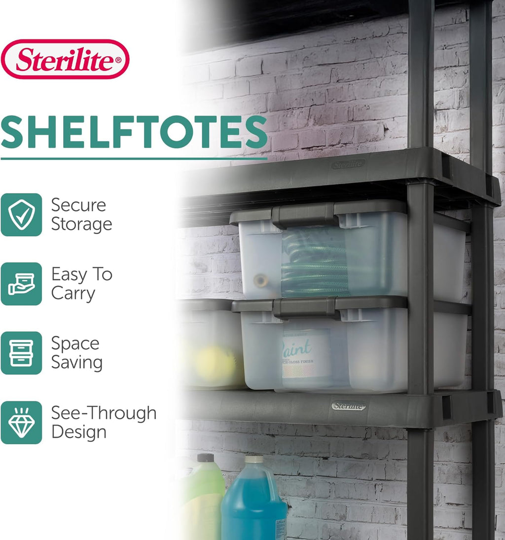 Sterilit 12-Pac ShelfTote Clea Plasti Storag Bin wit Lids 2 Quart Gra Stackabl Organizin Containe Boxe fo Closet Bathroom an Office