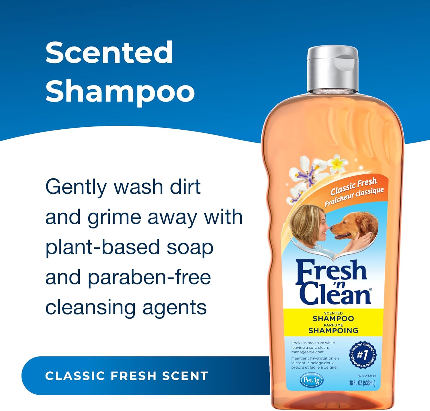 Pet-Ag Fresh ¡¯n Clean Scented Shampoo, Classic Fresh Scent - 18 oz - Moisturizes with Vitamin E Aloe Vera - Strengthens Repairs Coats - Soap Free