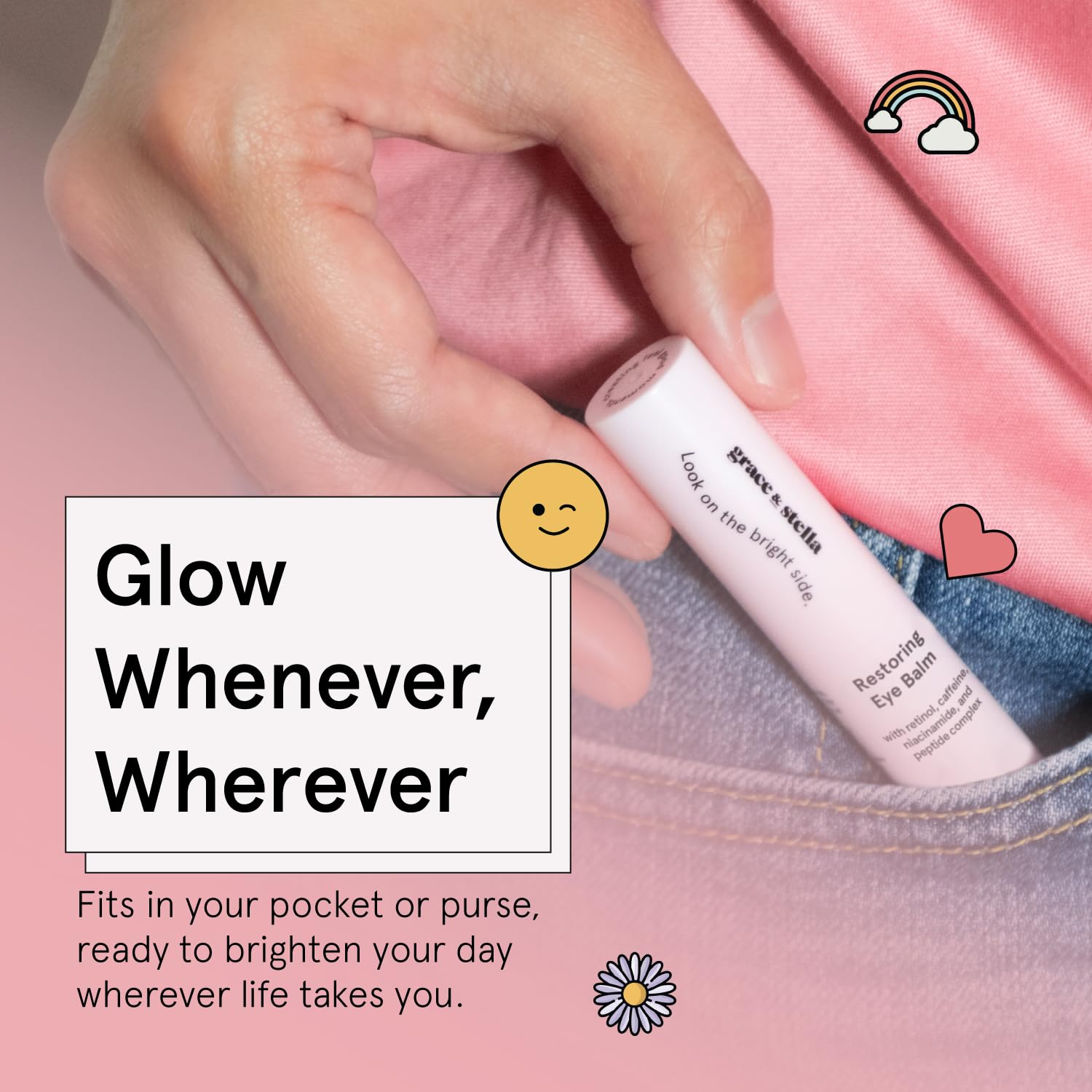 grace stella Under Eye Brightener Balm Stick - Travel Size Toiletries - Retinol Caffeine Eye Cream for Dark Circles, Puffiness, Wrinkles - Restore and Hydrate - Vegan Skincare (0.13oz / 3.5g)