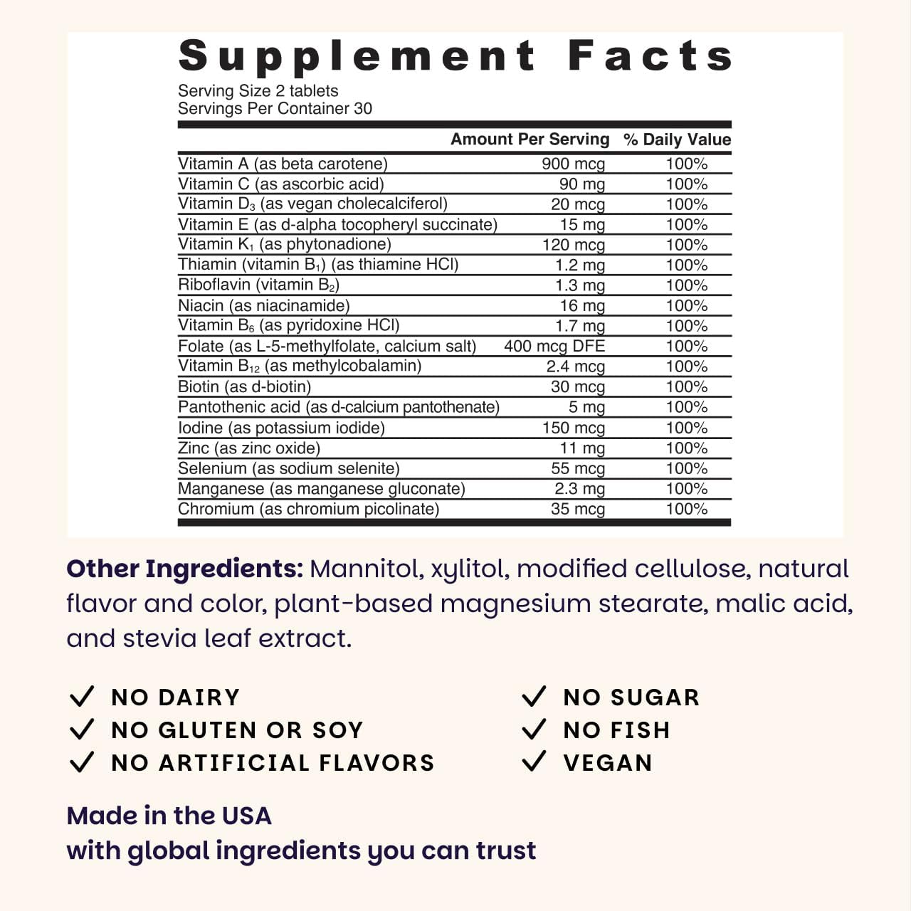 EZ Melts Women's Multi + Hair Growth - Daily Multivitamin for Women - Supports Healthy Energy Levels Reduced Hair Shedding - Non-GMO Vegan - Peach - 60 Dissolvable Tablets (30 Servings)