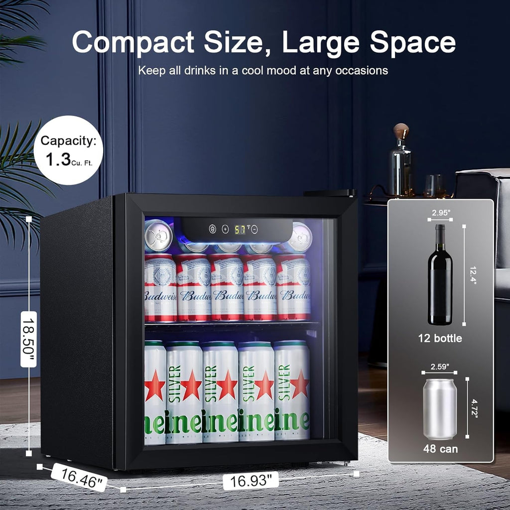 Antarctic Star Mini Fridge Cooler - 12 Bottle 48 Can Beverage Refrigerator Glass Door for Drinks or Beer Wine ¨CSmall Drink Dispenser for Home, Office or Bar, Electronic Temperature Control£¬1.3cu.ft.