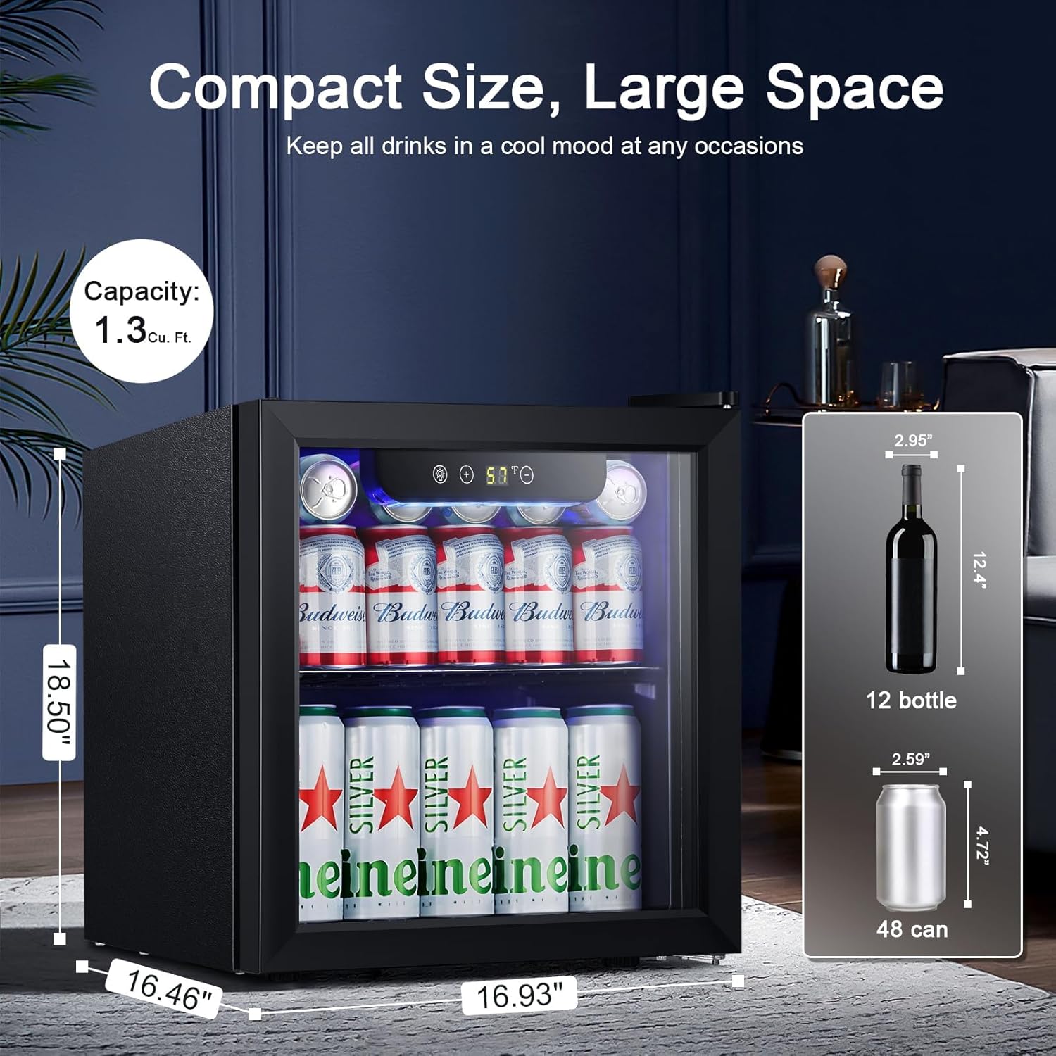 Antarctic Star Mini Fridge Cooler - 12 Bottle 48 Can Beverage Refrigerator Glass Door for Drinks or Beer Wine ¨CSmall Drink Dispenser for Home, Office or Bar, Electronic Temperature Control£¬1.3cu.ft.