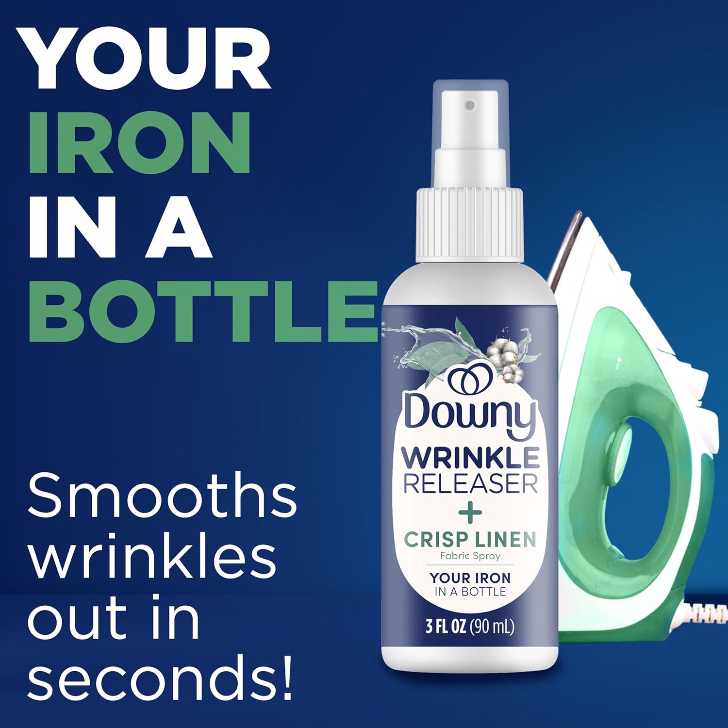 Downy Wrinkle Release Spray, Travel Size Spray, All In One Formula, Removes Wrinkles, Static and Odor Eliminator, Crisp Linen Scent, 3 Fl Oz, Pack of 3