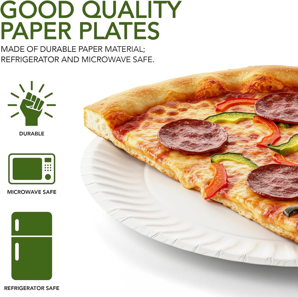 Stock Your Home 9-Inch Paper Plates Uncoated, Everyday Disposable Plates 9inch Paper Plate Bulk, White, 200 Count
