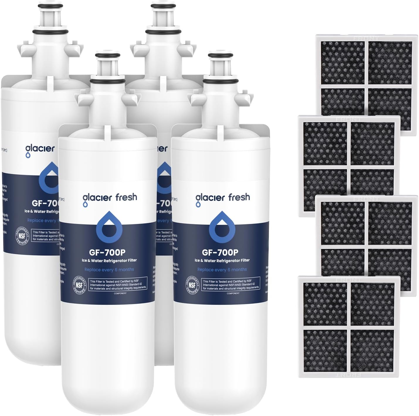 GLACIER FRESH for LG LT700P Refrigerator Water Filter, Replacement for LT700PC, ADQ36006101, ADQ36006102, RWF1200A, Kenmore 9690, AGF80300801, LFXC24726S, LMXS27626S 4 Packs