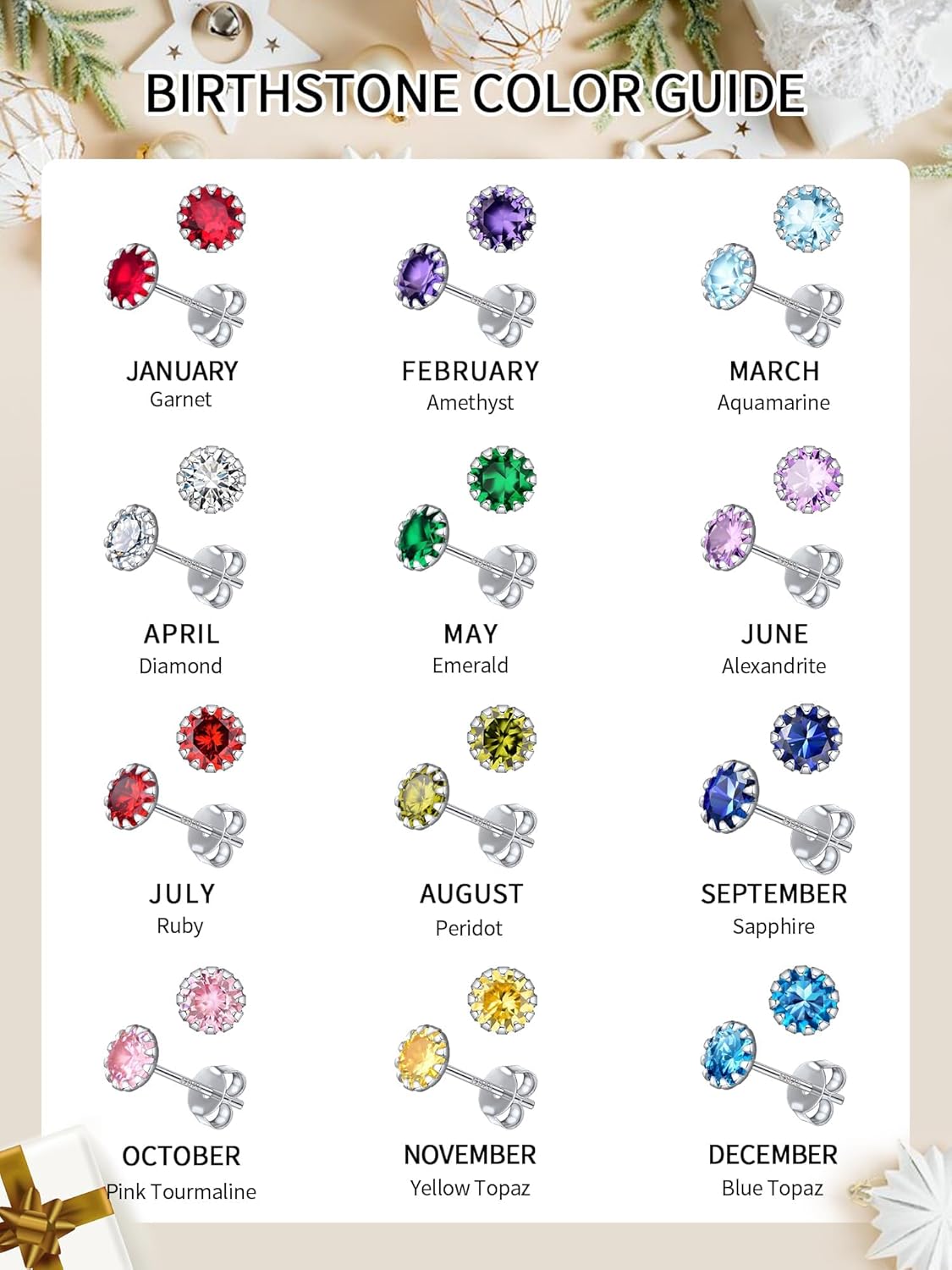 ChicSilver 925 Sterling Silver Earrings Sparkling Heart/Round/Princess Cut Birthstone Earrings for Women Birthday Jewelry with Gift Box