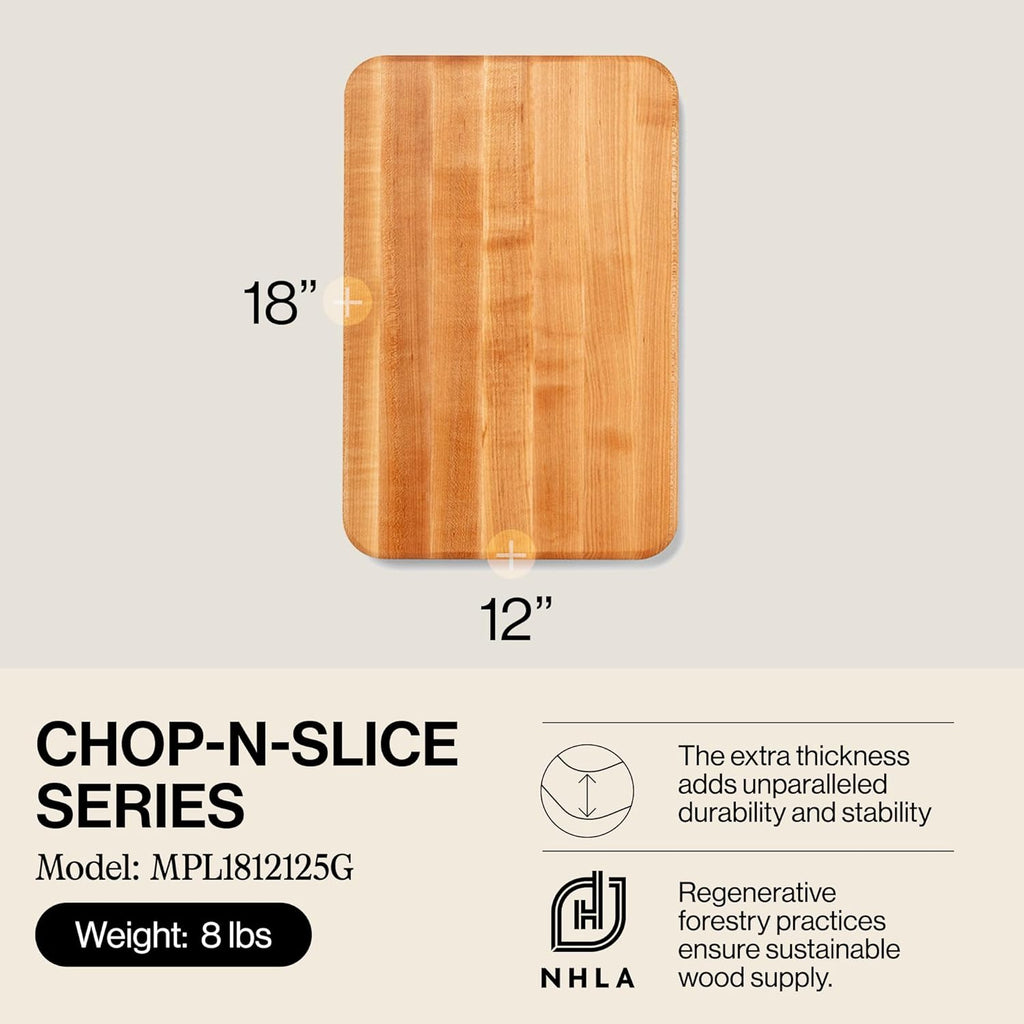 John Boos Chop-N-Slice Series Rectangular Wooden Maple Cutting Board 18¡±x12¡± ¨C 1.25¡± Thick, 8-lb Reversible Butcher Block with Eased Corners, Edge-Grain & Finger Grips ¨C Made in the USA