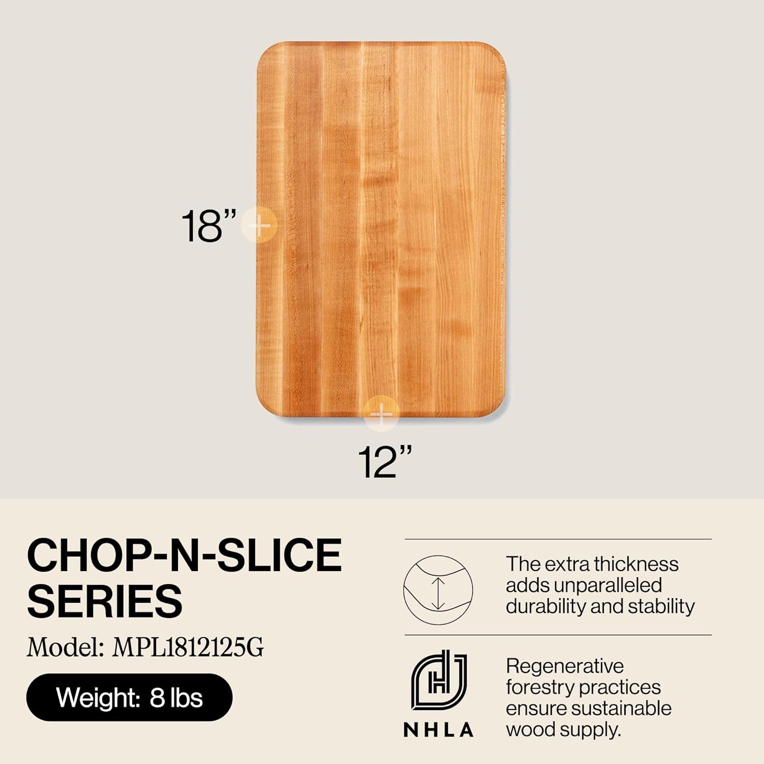 John Boos Chop-N-Slice Series Rectangular Wooden Maple Cutting Board 18¡±x12¡± ¨C 1.25¡± Thick, 8-lb Reversible Butcher Block with Eased Corners, Edge-Grain & Finger Grips ¨C Made in the USA