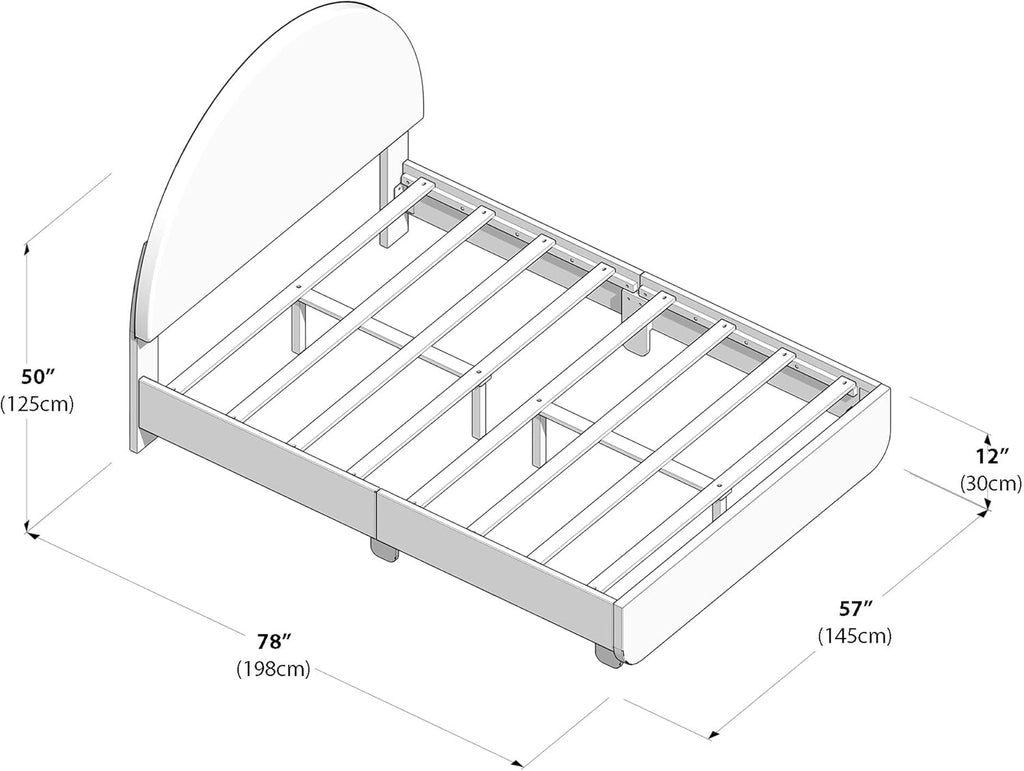Max & Lily Upholstered Full Bed Frame with Arch Headboard, Upholstered Platform Bed for Kids, No Box Spring Needed, Easy Assembly, Cream