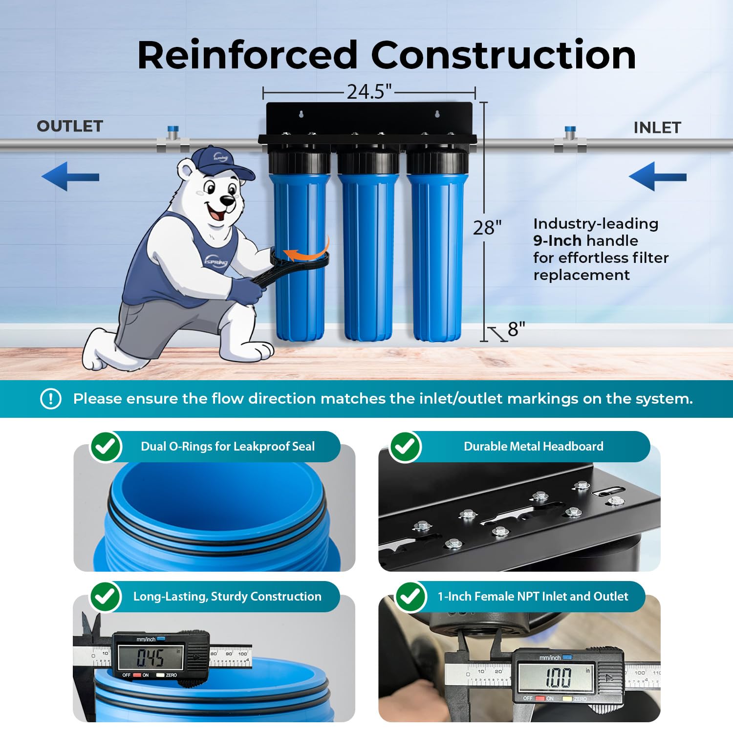 iSpring Whole House Water Filter System, Reduces Iron, Manganese, Chlorine, Sediment, Taste, and Odor, 3-Stage Iron Filter Whole House, Model: WGB32BM