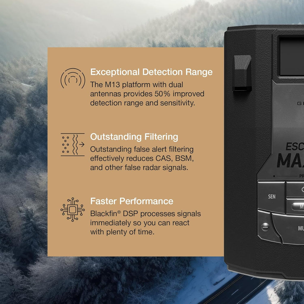Escort MAX 360c MKII Laser Radar Detector - Dual-Band Wi-Fi and Bluetooth Enabled, 360¡ã Directional Arrows, Exceptional Range, Shared Alerts, Apple CarPlay and Android Auto Compatible, Black