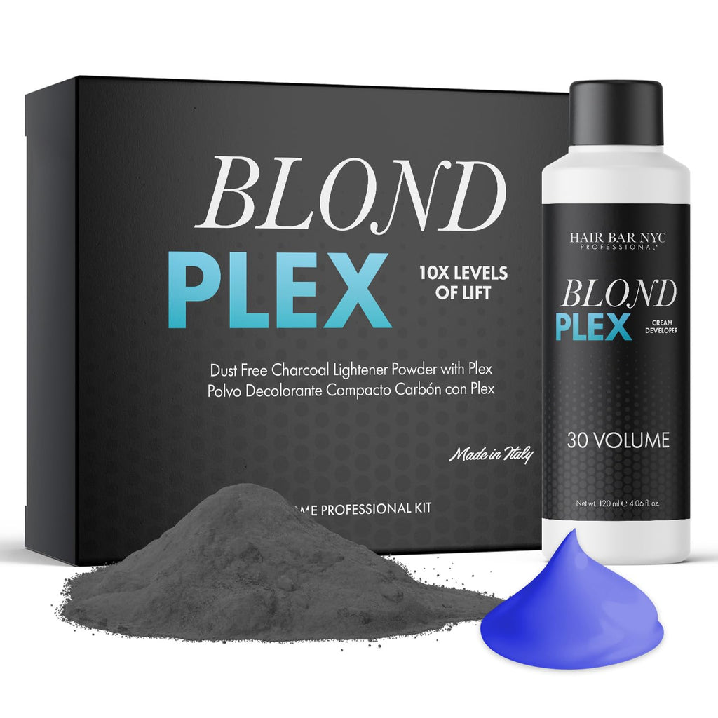 Hair Bar NYC Blond Plex 10X Lightener + 30 Volume Violet Developer Kit ¨C Dust-Free Charcoal Bleach Powder (50g / 1.76 oz) + Anti-Brass Developer (120 ml / 4.06 fl oz) ¨C Bond-Building Formula