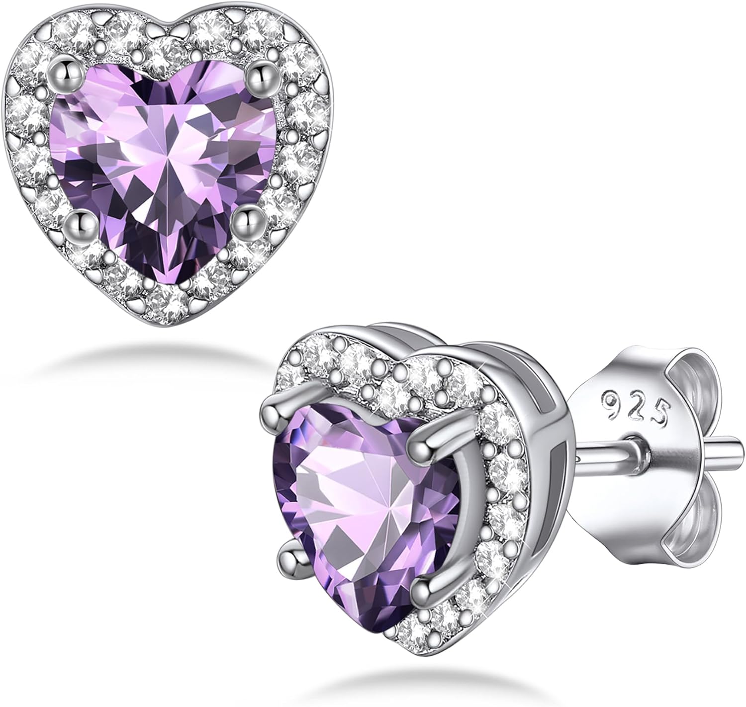 Bestyle Sparkling 925 Sterling Silver Birthstone Stud Earrings for Women, Heart/Round/Teardrop/Square Solitaire Diamond Studs Earrings, Great Birthday/Christmas Gifts