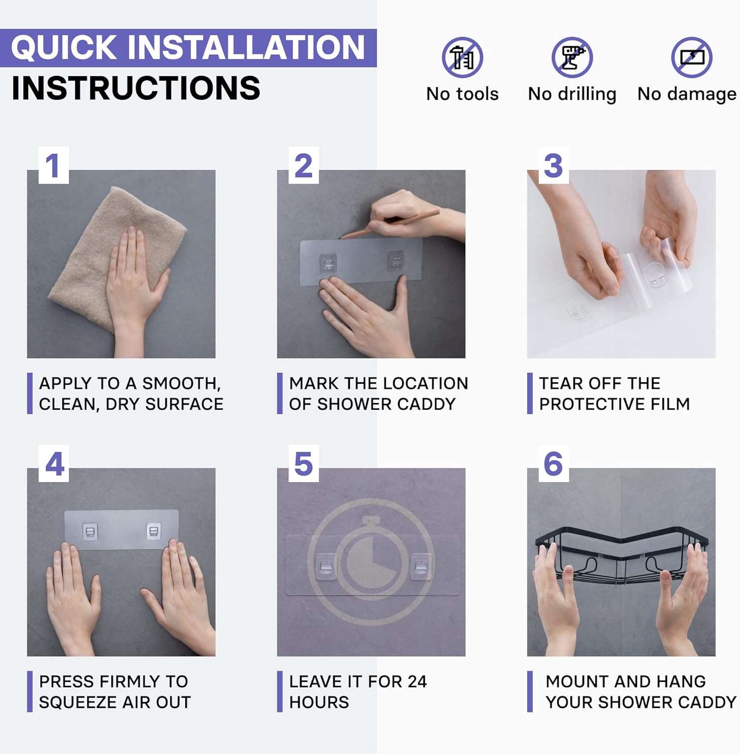 KINCMAX 4 Packs Strong Sticky Waterproof Heavy-duty Wall Adhesives Nail Free Transparent Adhesive Pad No-trace Wall Stick Adhesives Hook Strip for Shower Caddy, Kitchen Racks, Bathroom Storage Shelves