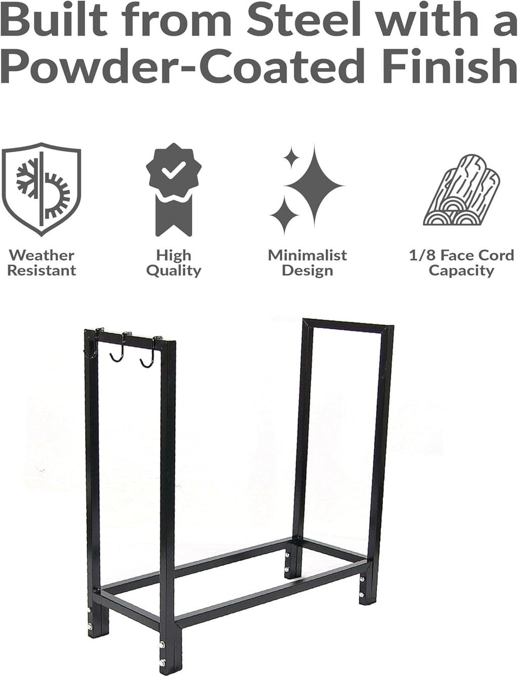 Sunnydaze Outdoor 30-Inch Firewood Log Rack - Small Fireplace or Fire Pit Wood Storage Holder - Black - 500-lb Capacity