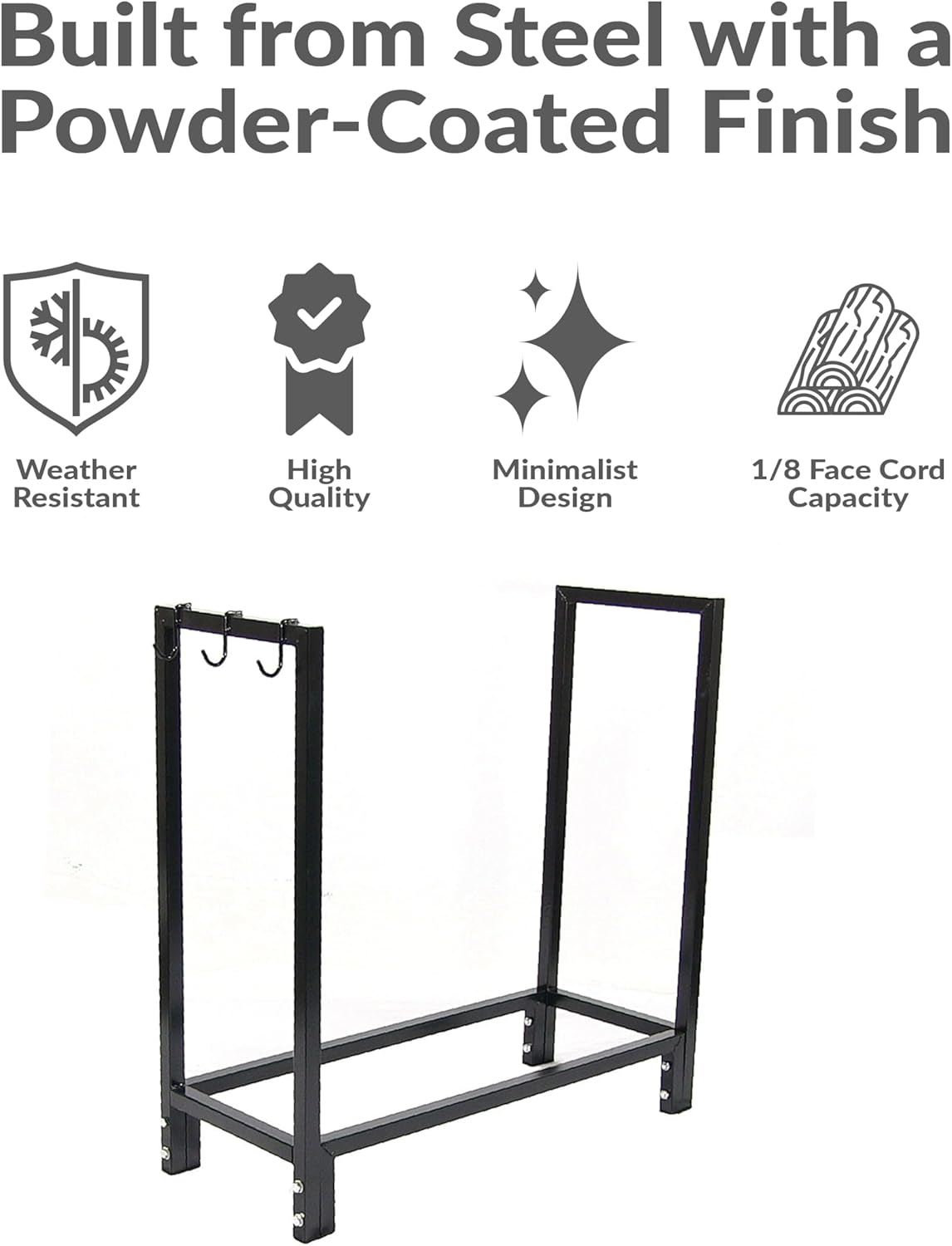 Sunnydaze Outdoor 30-Inch Firewood Log Rack - Small Fireplace or Fire Pit Wood Storage Holder - Black - 500-lb Capacity