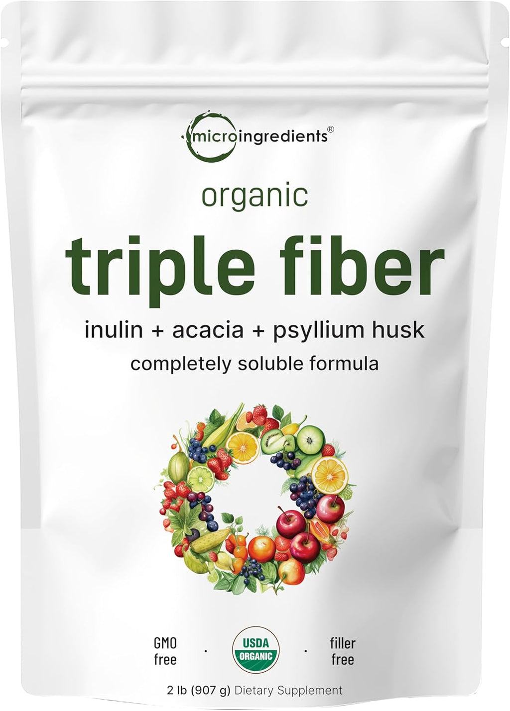 Micr Ingredient Organi Tripl Fibe Powder 2l Natura Prebioti t Suppor Digestiv Gu Healt Soluble Easil Digestibl Unflavored Vegan