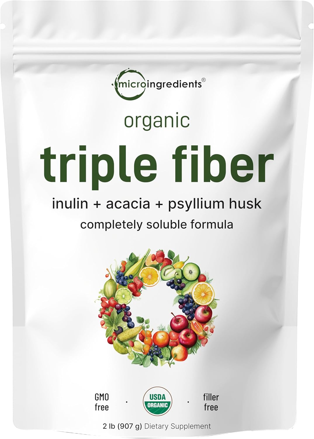 Micr Ingredient Organi Tripl Fibe Powder 2l Natura Prebioti t Suppor Digestiv Gu Healt Soluble Easil Digestibl Unflavored Vegan