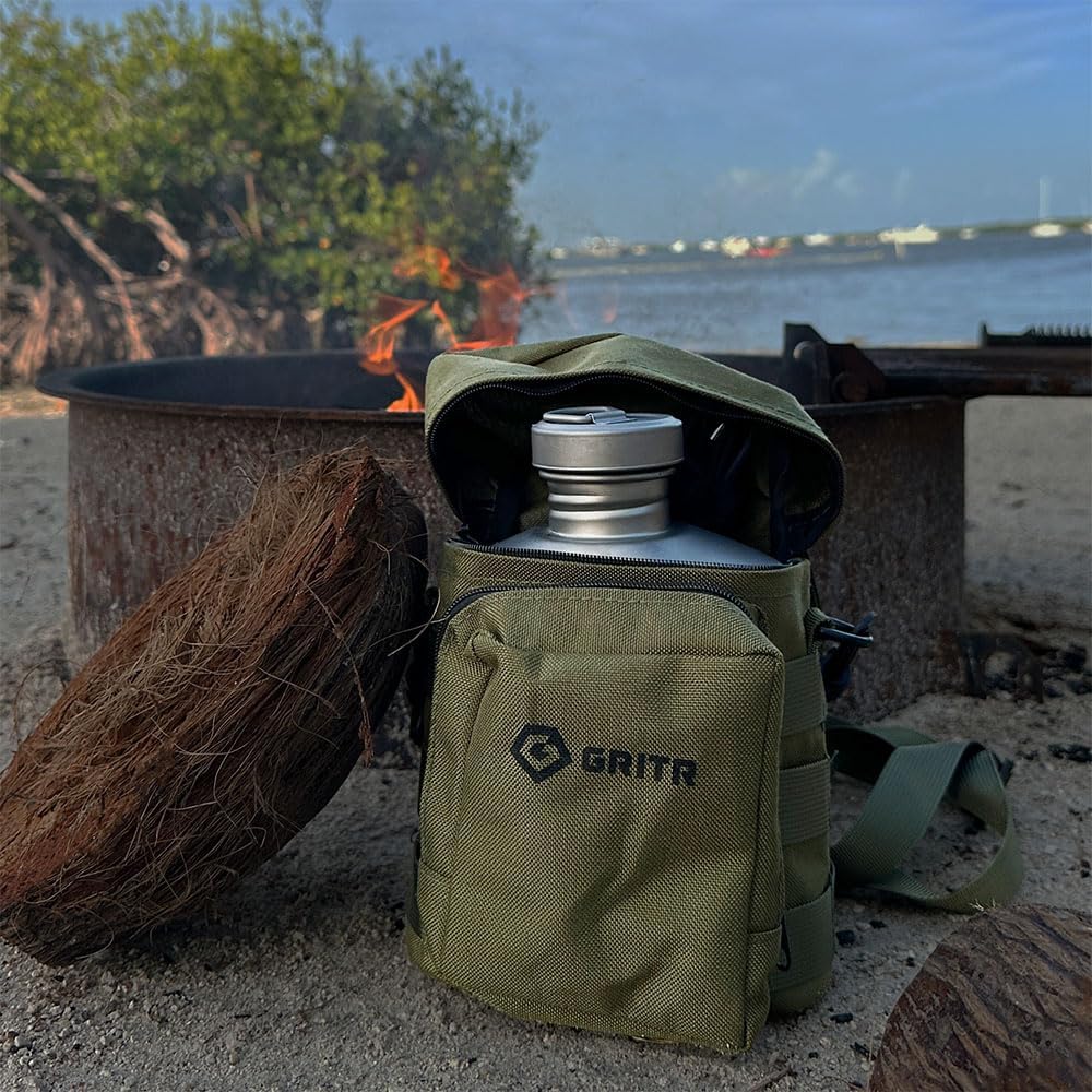 GRIT Titaniu Cantee Mes Ki Compac Portabl Campin Ope Fir Cookwar Se fo Backpacking Hiking Fishin Ultraligh Durabl Outdoo Cam Cookin Utensil Storag Ba Included