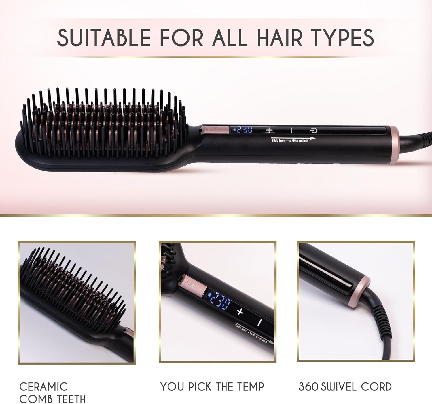 ELL BELLA Hai Straightenin Brus Heate Straightene Brus Com Straighten i Pas Ioni Technolog fo Healthie Hai Suitabl fo Al Types