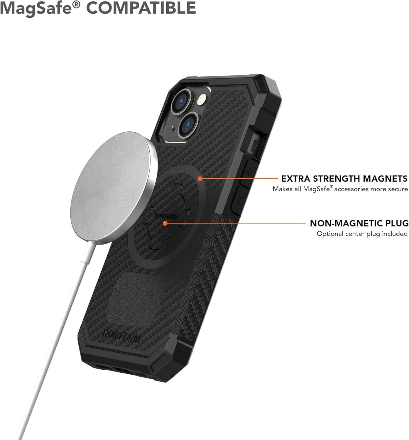 Rokform - iPhone 14 Case, Rugged Series, Dual Magnetic, iPhone Cover with RokLock Twist Lock, Protective Apple Gear, Drop Tested Armor (Black)