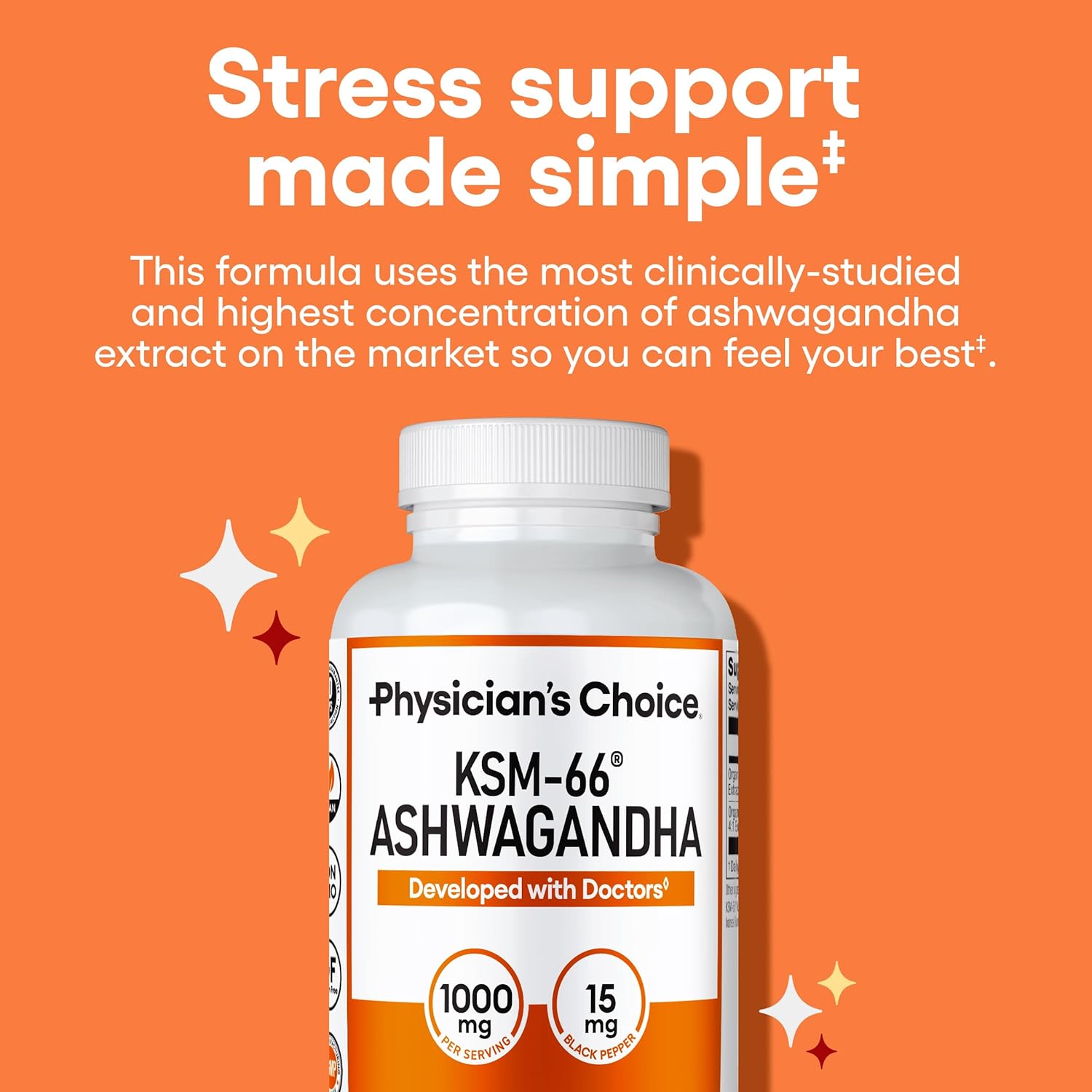 Physician' CHOIC KSM-6 Ashwagandh Roo Powde Extrac 1,000m Organi wit Blac Peppe fo Maximu Absorptio 5 Withanolide Stress Moo Athleti Suppor 6 Vega Capsules