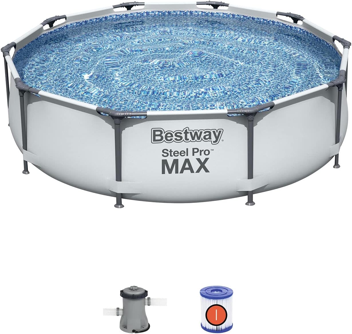 Steel Pro MAX 10' x 30inch Above Ground Pool, Round Metal Frame Outdoor Swimming Pool Set with Filter Pump and Cartridge, Gray