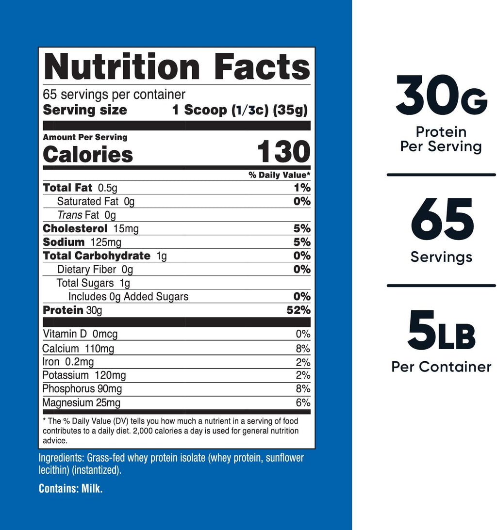 Nutricost Grass-Fed Whey Protein Isolate (Unflavored) 5LBS - rBGH Free, Non-GMO Gluten Free