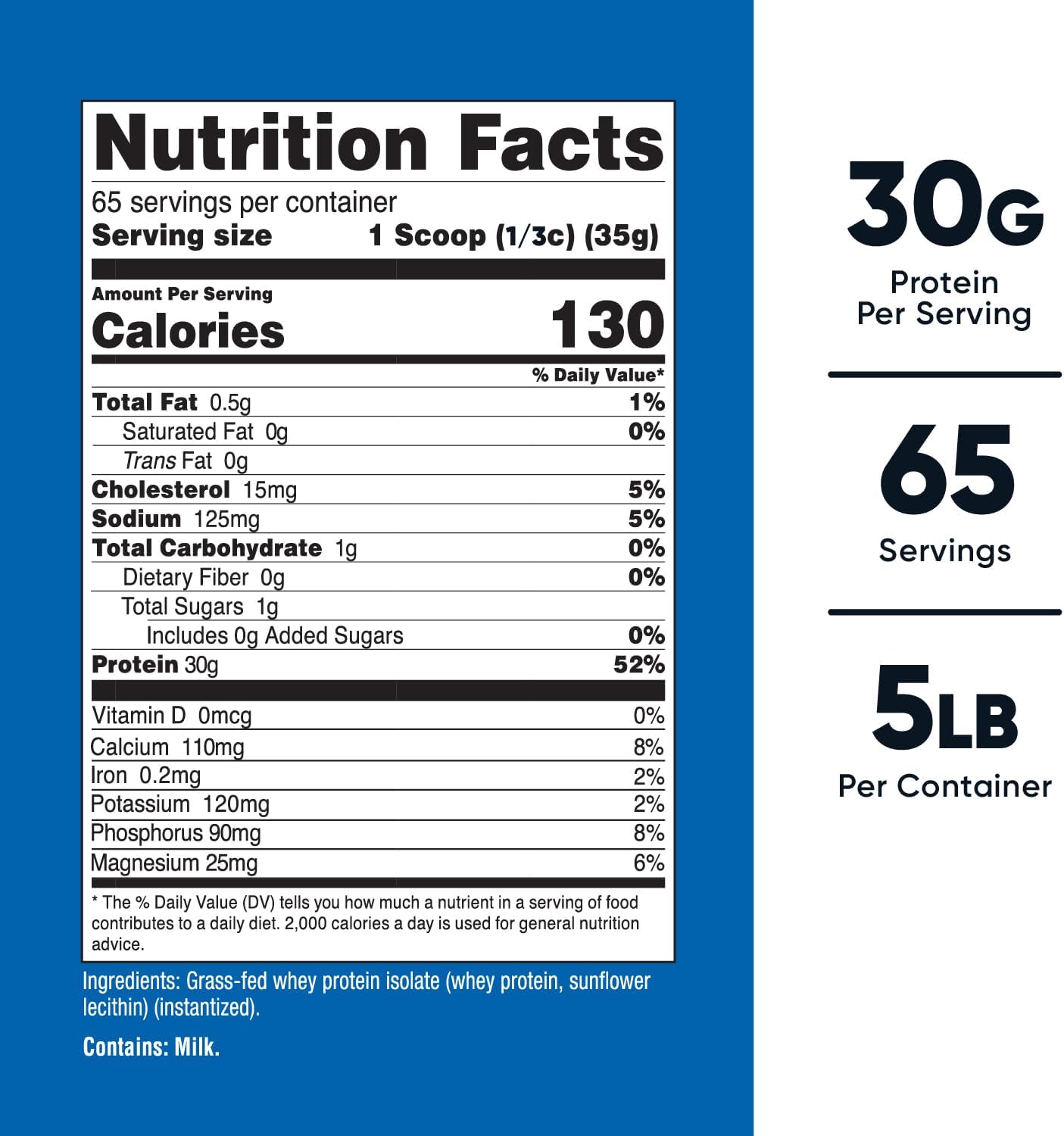 Nutricost Grass-Fed Whey Protein Isolate (Unflavored) 5LBS - rBGH Free, Non-GMO Gluten Free